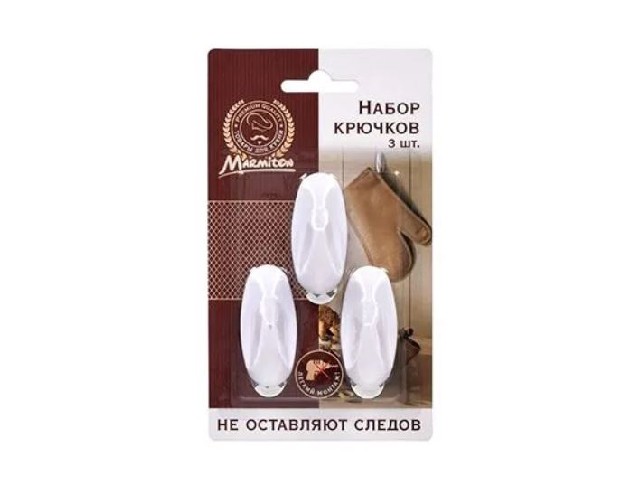 Набор крючков на клеевой основе, не оставляют следов, пластик, 3 шт, 5,5*2,5 см, белый MARMITON /160